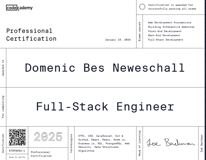 Codecademy full-stack certificate