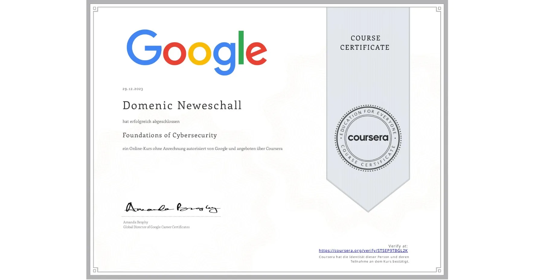 Google foundations of cybersecurity certificate
