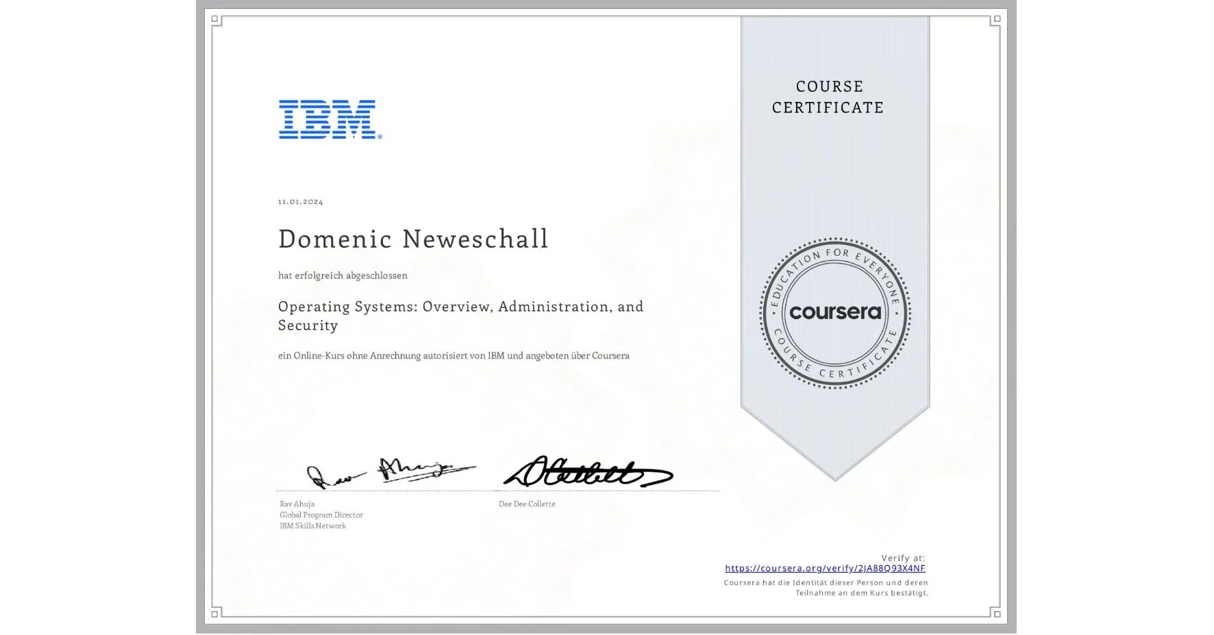 IBM operating systems certificate