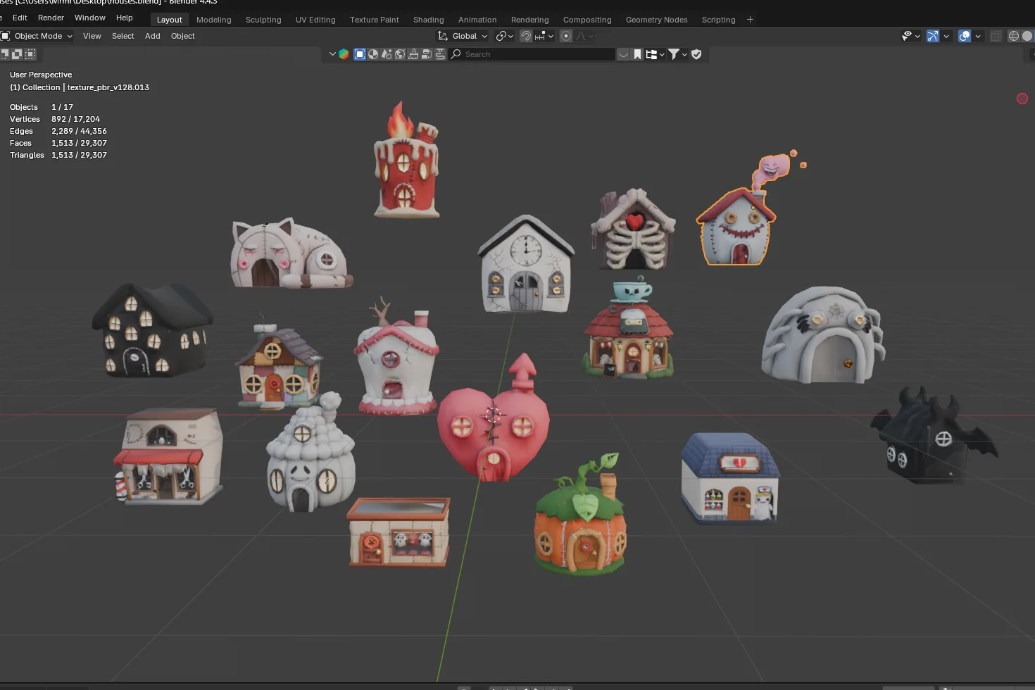Blender scene with stylized 3D objects